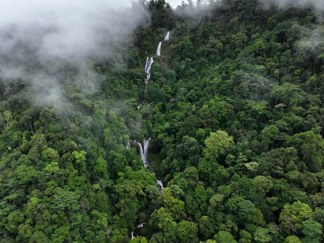 Aerial view of Diamante Waterfall in Costa Rica, which can be seen directly from Vajra Jahra Retreat Center.