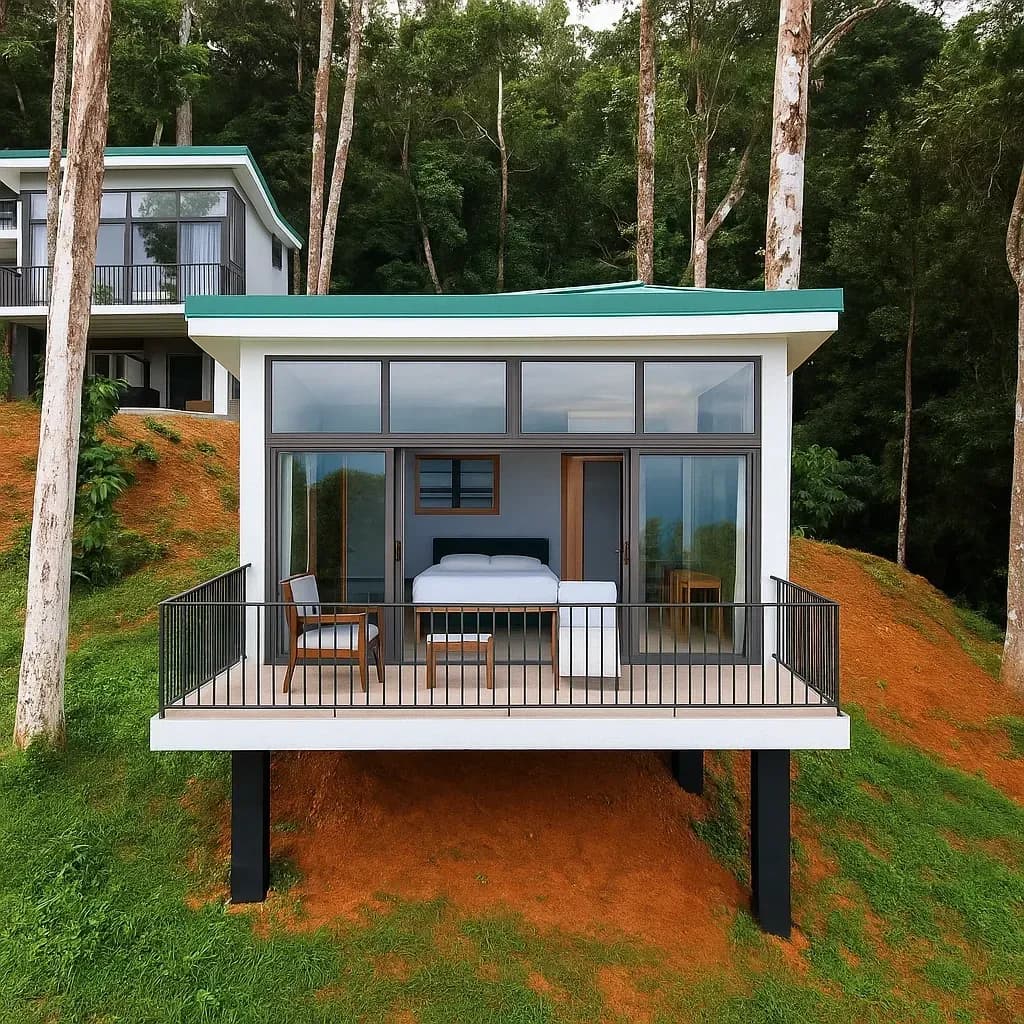 Modern jungle villa with panoramic forest views at Vajra Jahra Retreat Center, a luxurious Corporate Retreat Venue designed for relaxation and inspiration.